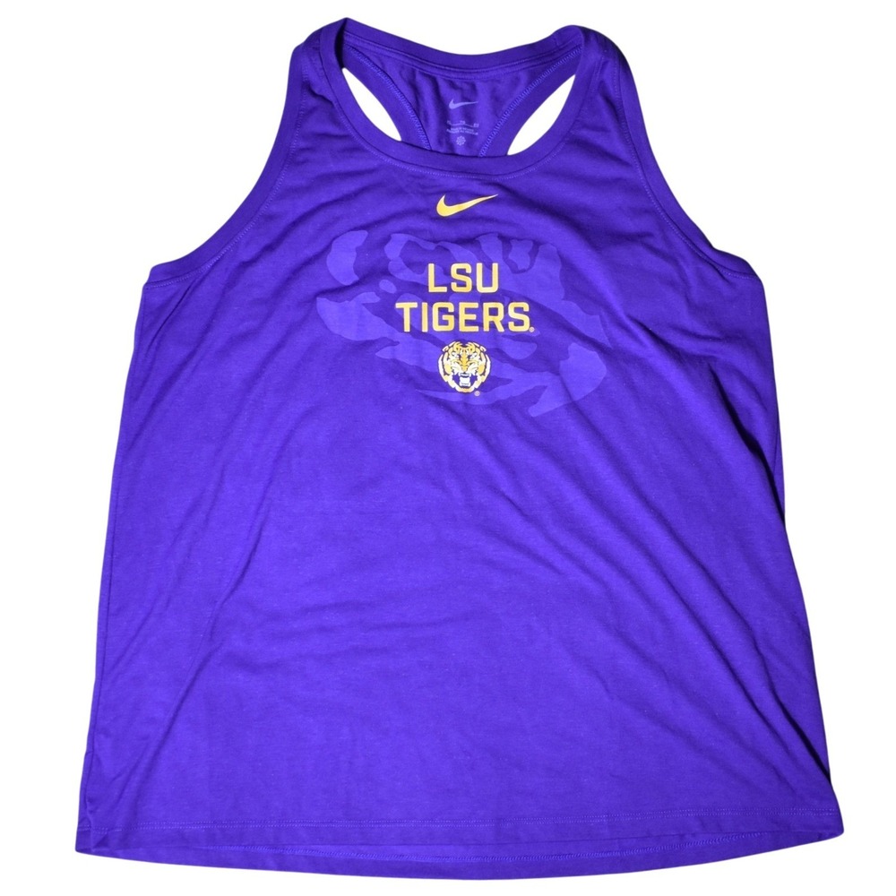 Nike Women's LSU Tigers Logo Racerback Tank Top Size XL Purple Yellow NCAA NWT